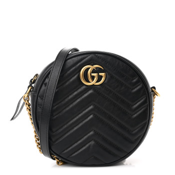 GUCCI Azalea Calfskin Matelasse Heart Mini GG Marmont Round Shoulder Bag Black