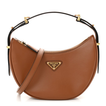 PRADA Soft Calfskin Arque Shoulder Bag Cognac