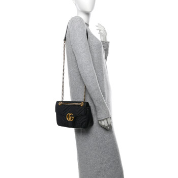 GUCCI Calfskin Matelasse Small GG Marmont Shoulder Bag Black