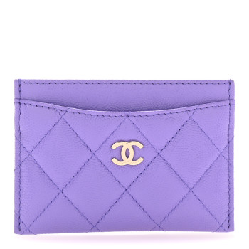 CHANEL Caviar Quilted Card Holder Purple