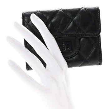 CHANEL Aged Calfskin Quilted Reissue Flap Card Holder Wallet So Black