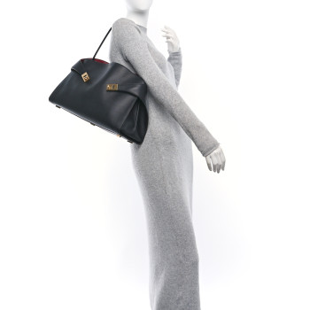 SALVATORE FERRAGAMO Calfskin Large Hug Bag Black Flame Red