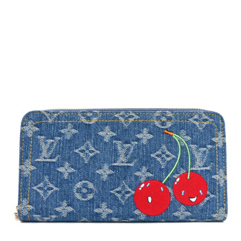 LOUIS VUITTON LV X TM Monogram Denim Cerises Zippy Wallet Blue