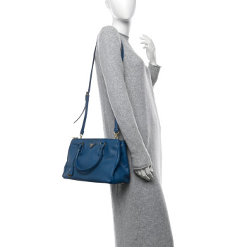 PRADA Saffiano Lux Small Galleria Double Zip Tote Cobalto