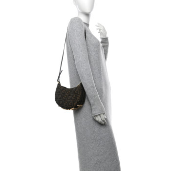 FENDI Fabric Jacquard Vitello Grace FF 1974 Mini Fendigraphy Hobo Bag Tobacco Moro Ebano