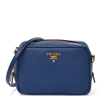 PRADA Saffiano Mini Camera Crossbody Bag Bleuette