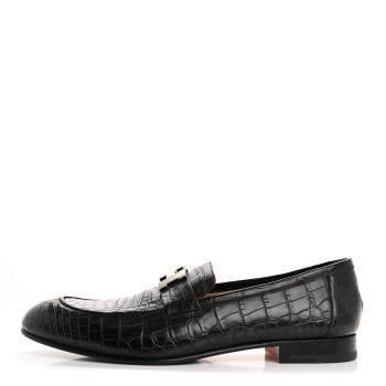 HERMES Matte Alligator Mens Paris Loafers 45 Moka