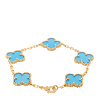 VAN CLEEF & ARPELS 18K Yellow Gold Blue Agate 5 Motifs Vintage Alhambra Bracelet