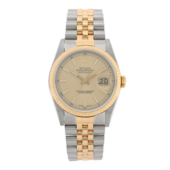 ROLEX Stainless Steel 18K Yellow Gold 36mm Oyster Perpetual Datejust Watch Champagne 16233