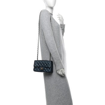 CHANEL Iridescent  Caviar Quilted Mini Rectangular Flap  Dark Blue