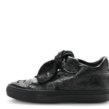 CHANEL Crumpled Calfskin Womens CC Bow Sneakers 36.5 Black