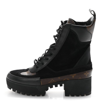 LOUIS VUITTON Suede Calfskin Monogram Laureate Platform Desert Boots 40 Black