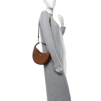 PRADA Soft Calfskin Arque Shoulder Bag Cognac