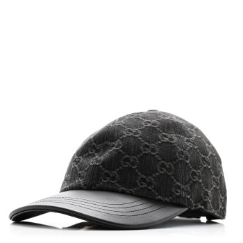 GUCCI Denim Calfskin GG Monogram Baseball Hat S Black Grey