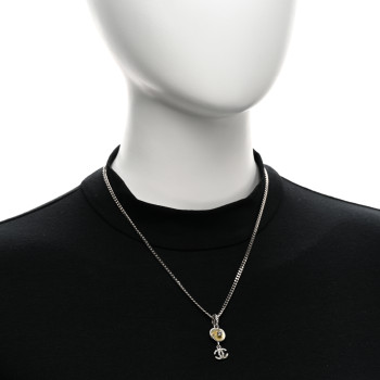 CHANEL Metal Resin Crystal CC Camellia Necklace Silver