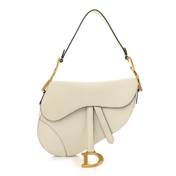 CHRISTIAN DIOR Grained Calfskin Saddle Bag White