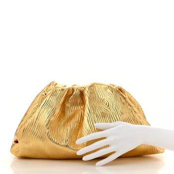 BOTTEGA VENETA Metallic Bark Calfskin Embossed The Pouch Oversized Clutch Oro