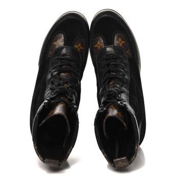 LOUIS VUITTON Suede Calfskin Monogram Laureate Platform Desert Boots 40 Black
