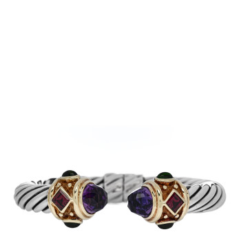 DAVID YURMAN Sterling Silver 14K Yellow Gold Amethyst Green Tourmaline Garnet 10mm Cable Renaissance Bracelet