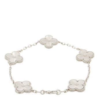 VAN CLEEF & ARPELS 18K White Gold 5 Motifs Guilloche Vintage Alhambra Bracelet