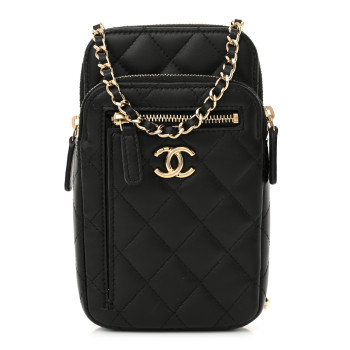 CHANEL Lambskin Quilted CC Phone Holder Black