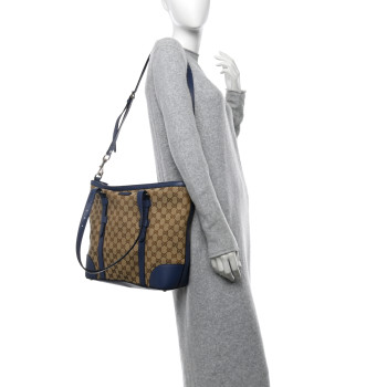 GUCCI Monogram Cellarius Calfskin Tote Beige Ebony Blue