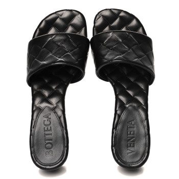 BOTTEGA VENETA Lambskin Weaving Effect Amy Sandals 37 Black