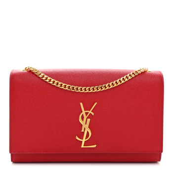 SAINT LAURENT Grain De Poudre Medium Monogram Kate Satchel Red
