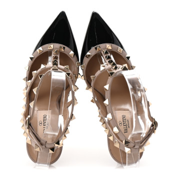 VALENTINO GARAVANI Patent Nappa Rockstud Ankle Strap 100mm Pumps 35.5 Black Poudre