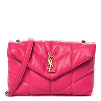 SAINT LAURENT Lambskin Quilted Toy Loulou Puffer Monogram Chain Satchel Bubblegum