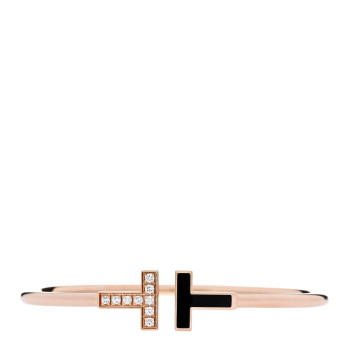 TIFFANY 18K Rose Gold Diamond Onyx T Wire Bracelet