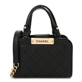 CHANEL Grained Calfskin Stitched Mini Label Click Shopper Black