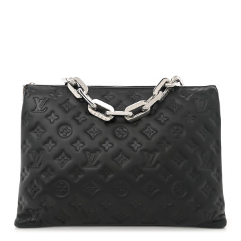 LOUIS VUITTON Lambskin Embossed Monogram Coussin MM Black