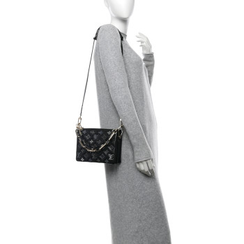 LOUIS VUITTON Lambskin Swarovski Crysta Embossed Monogram Coussin BB Black