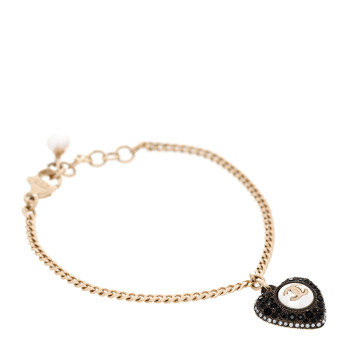 CHANEL Crystal Pearl Chain Heart Bracelet Gold Black