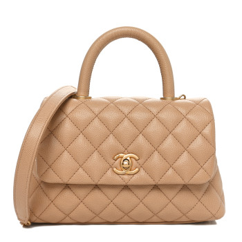 CHANEL Caviar Quilted Mini Coco Handle Flap Beige
