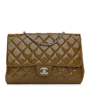 CHANEL Patent Quilted Clutch with Chain Flap Grey