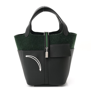 HERMES Wool Felt Swift Go Team Picotin Lock 18  Vert Fonce Vert Anglais Vert Cactus New White