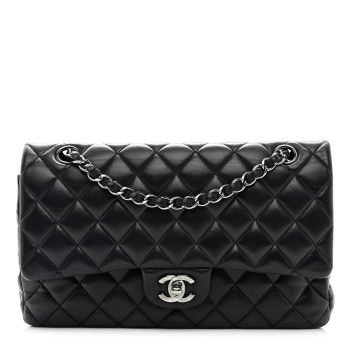 CHANEL Lambskin Quilted Medium Double Flap Navy