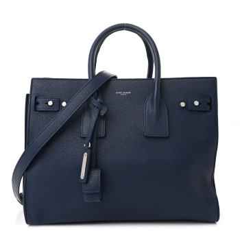 SAINT LAURENT Grained Calfskin Medium Souple Sac De Jour Navy