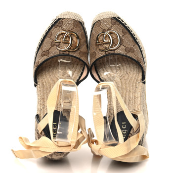 GUCCI Monogram Matelasse GG Marmont Ankle Wrap Platform 35/120mm Espadrille Wedges 35.5 Beige Ebony Black Sand Storm
