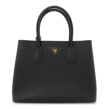 PRADA Saffiano Cuir Medium Double Bag Black Mughetto