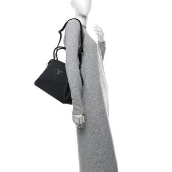 PRADA Vitello Daino Soft Medium Zippered Top Handle Bag Black