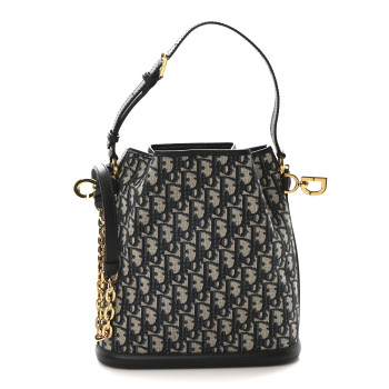 CHRISTIAN DIOR Oblique Medium C'est Chain Bucket Bag Blue