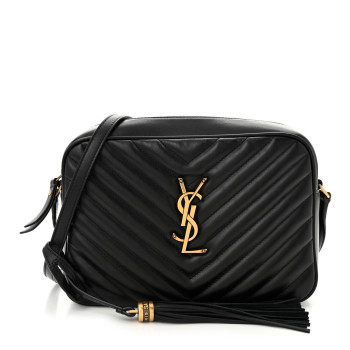 SAINT LAURENT Calfskin Matelasse Monogram Lou Camera Bag Black