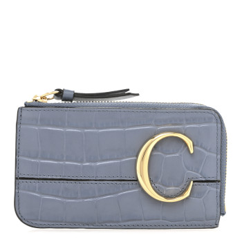 CHLOE Crocodile Embossed Calfskin C Small Purse Faded Blue