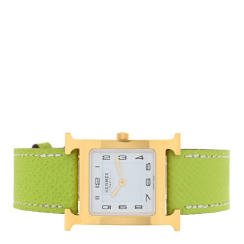 HERMES Stainless Steel Epsom 26mm Heure H Hour Quartz Watch Kiwi