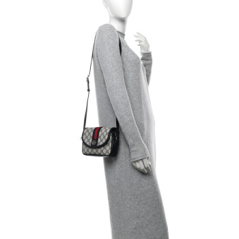 GUCCI GG Supreme Monogram Textured Dollar Calfskin Mini Ophidia Flap Shoulder Bag Beige Blue