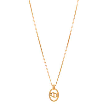 CHRISTIAN DIOR Metal CD Logo Oval Pendant Necklace Gold