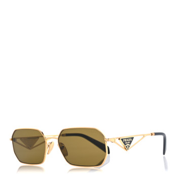 PRADA Metal Symbole Triangle Logo Sunglasses SPR A51 Gold Brown